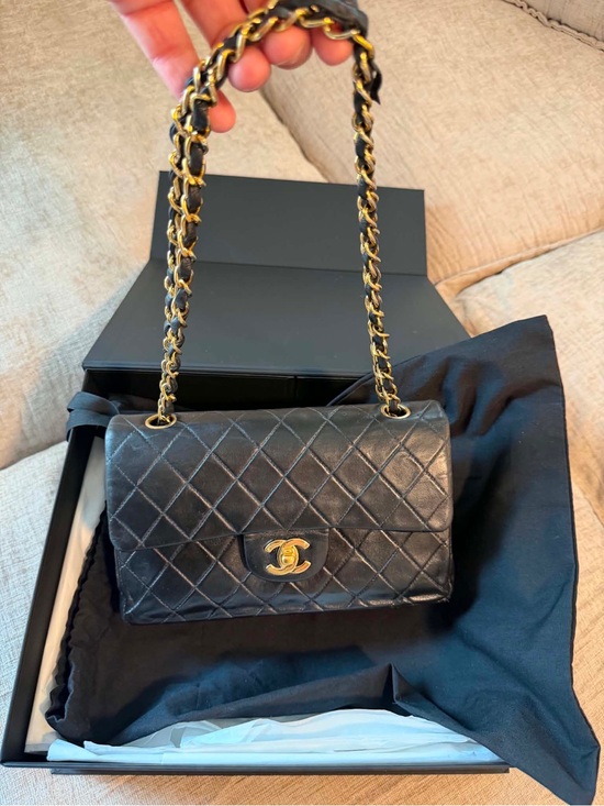 CHANEL Handbags - CHANEL Black Quilted Lambskin Shoulder Bag with Gold Hardware